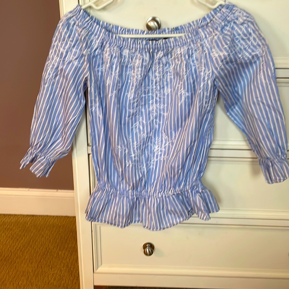WHBM long sleeve blue and white striped top